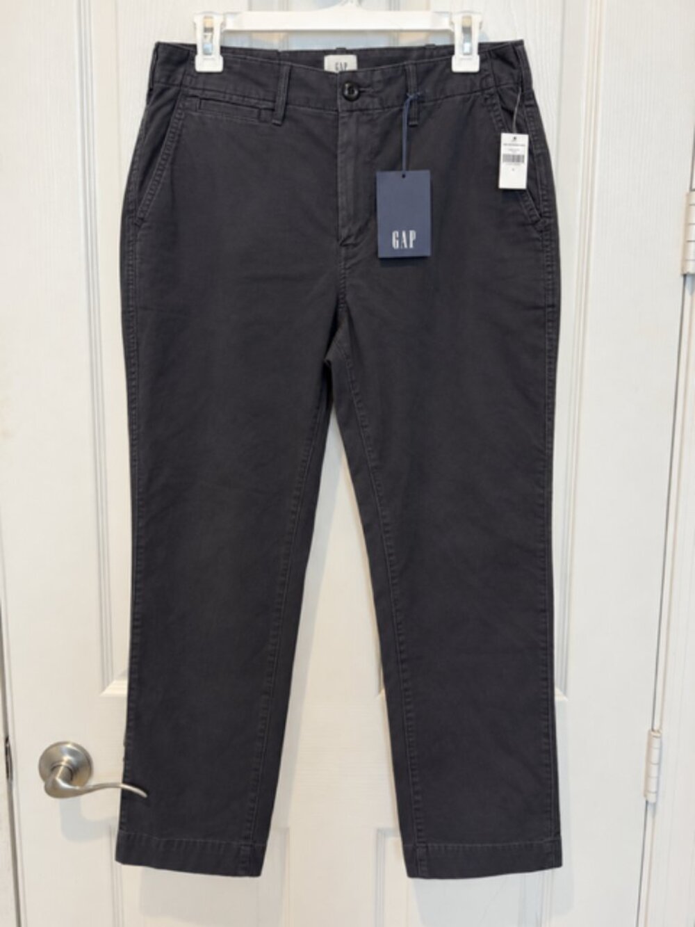NWT GAP High Rise Straight Khaki Pants Women’s 8 Charcoal Gray Ankle Stretch